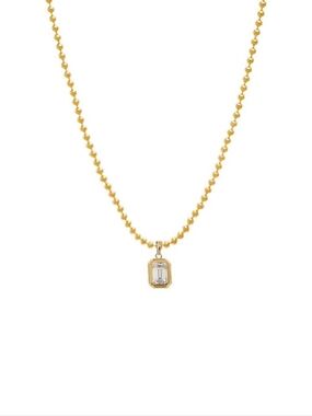 ADINA EDEN Beaded Necklace & Emerald Cut CZ Pendant
